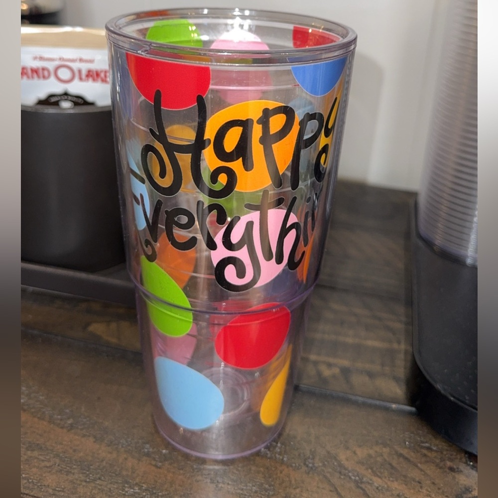 TERVIS happy everything Coton Colors plastic 24oz tumbler cup w/polka dots